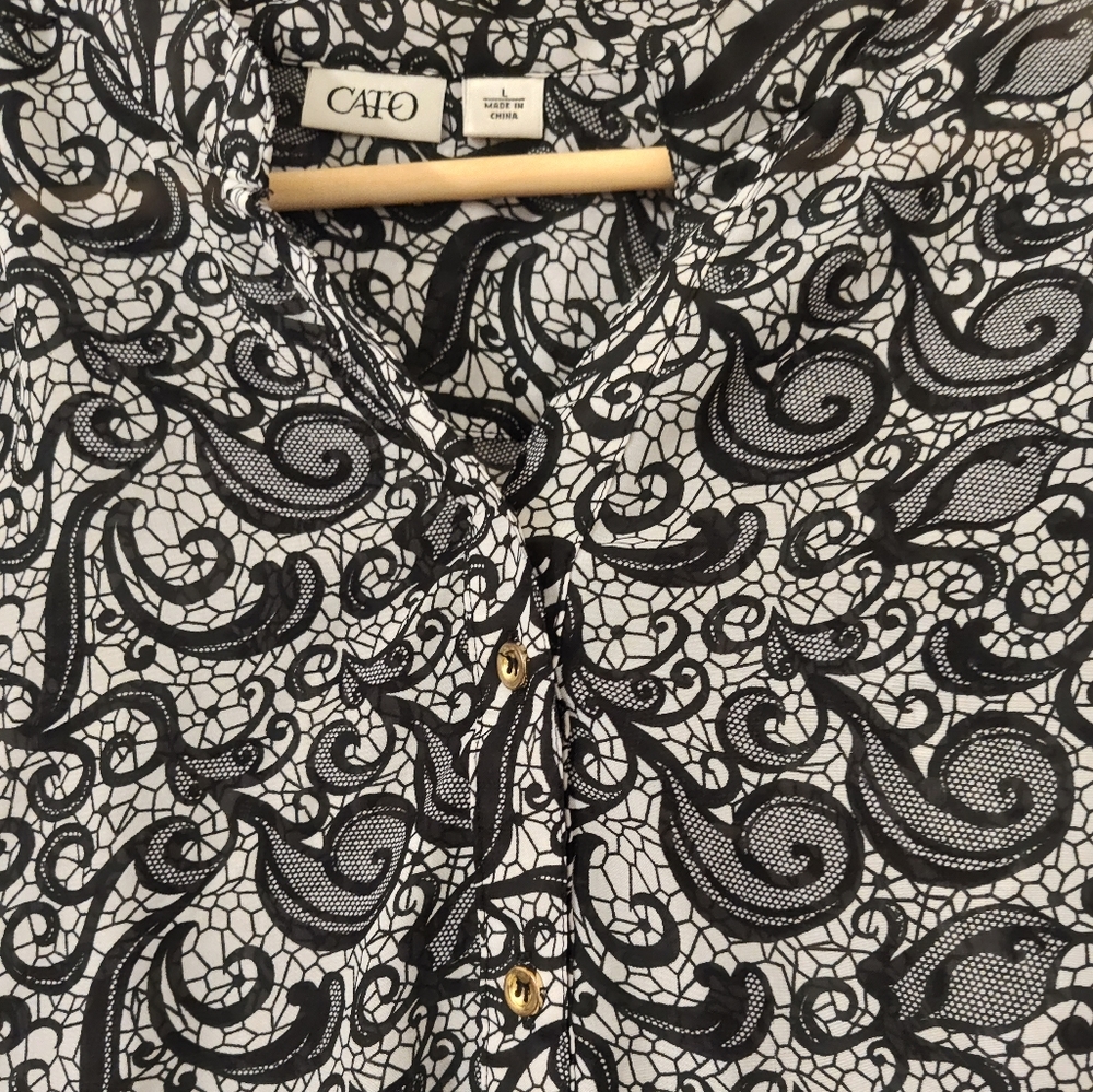Cato women's blouse, gold buttons, 3/4 sleeve, black/white, size L - Picture 4 of 4